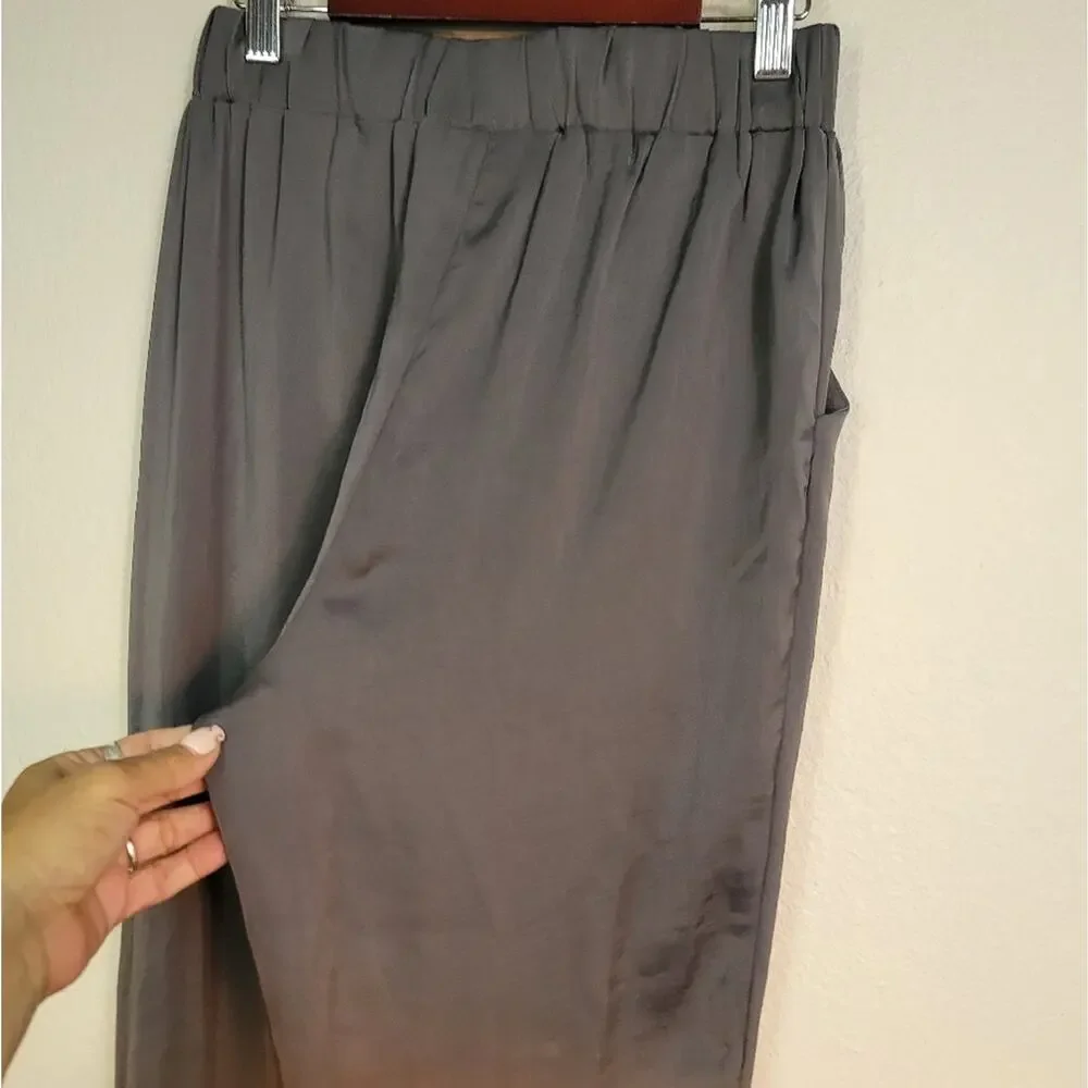 ANIMARI Charcoal Satin Feel Jogger Pants Quiet Luxury Lounge Resort Chic Sporty - Picture 10 of 15